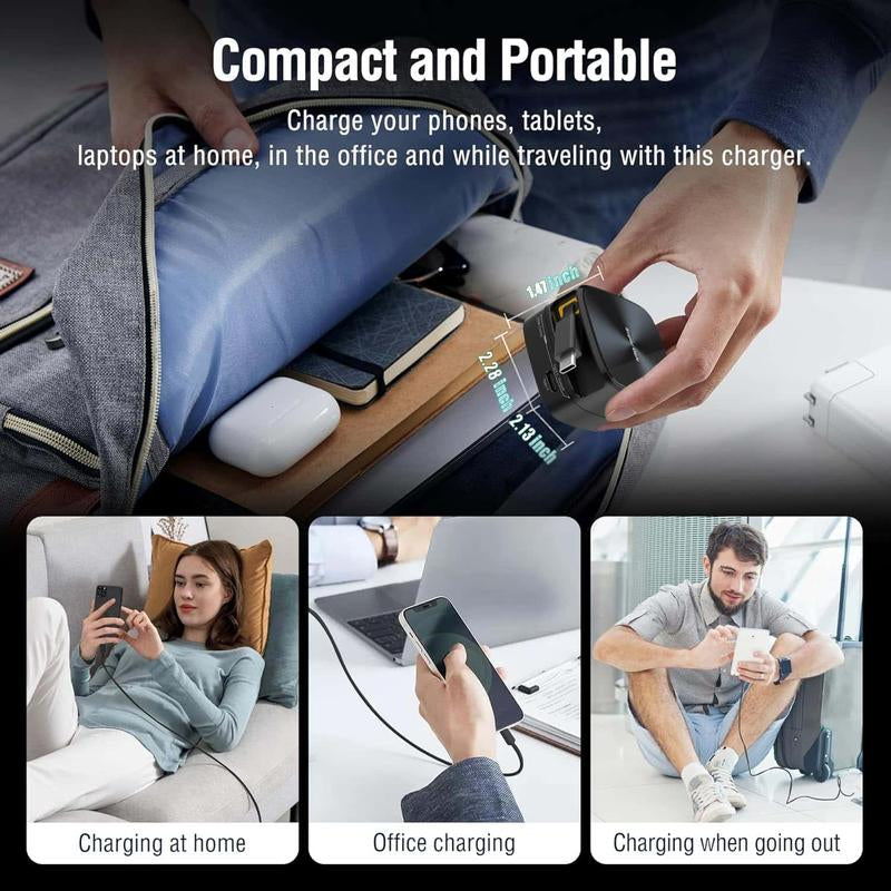 (Works with 2000+ Universal Charger)35W Gan Charger | 2-In-1 Retractable Cable (C/Lightning) | Iphone15/Samsung/Gaming | for Travel & Office