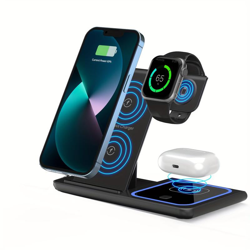 Wireless Charging Station 3-In-1 Standard 15W Fast Mag-Safe Charger Stand for Iphone16 15 14 13 12 11 X 8 Pro Max/Pro/Mini/Plus,Iwatch Ultra 10/9/8 7/6/5 /4/3/2 Se,Airpods 4/3/2/Pro/Pro2