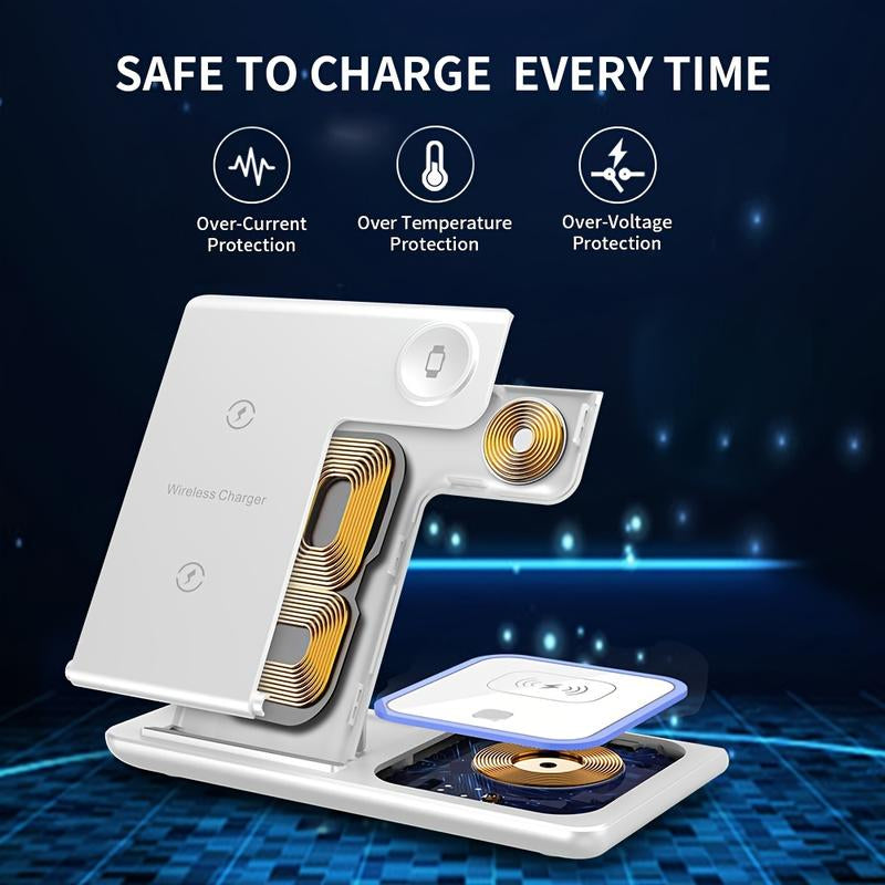 Wireless Charging Station 3-In-1 Standard 15W Fast Mag-Safe Charger Stand for Iphone16 15 14 13 12 11 X 8 Pro Max/Pro/Mini/Plus,Iwatch Ultra 10/9/8 7/6/5 /4/3/2 Se,Airpods 4/3/2/Pro/Pro2