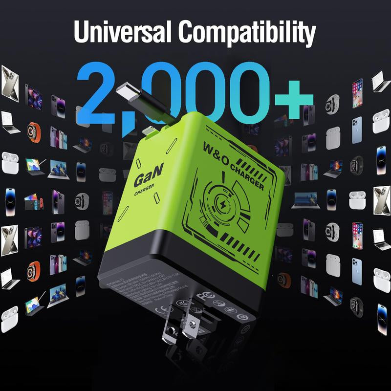 （Works with 2000+ Universal Charger）35W Gan Charger | 2-In-1 Retractable Cable (C/Lightning) | Iphone15/Samsung/Gaming | for Travel & Office