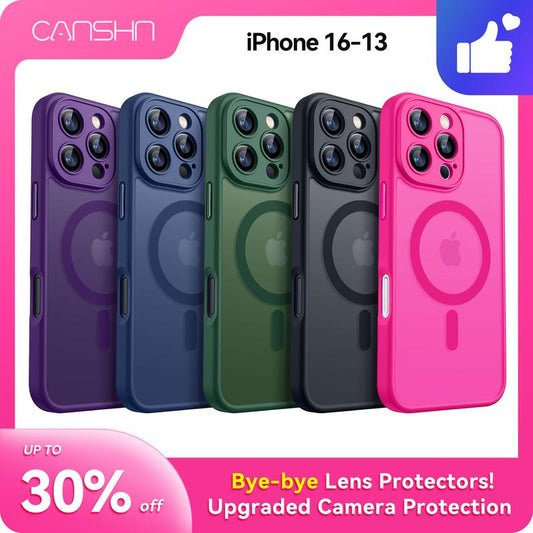 CANSHN Magnetic for Iphone 16 15 14 plus 13 Pro Max Case, Upgraded [Full Camera Protection] [Compatible with Magsafe] [Translucent Matte] Shockproof Protective Phone Cover Father'S Day Gifts
