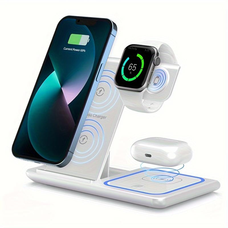 Wireless Charging Station 3-In-1 Standard 15W Fast Mag-Safe Charger Stand for Iphone16 15 14 13 12 11 X 8 Pro Max/Pro/Mini/Plus,Iwatch Ultra 10/9/8 7/6/5 /4/3/2 Se,Airpods 4/3/2/Pro/Pro2