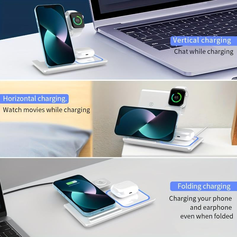 Wireless Charging Station 3-In-1 Standard 15W Fast Mag-Safe Charger Stand for Iphone16 15 14 13 12 11 X 8 Pro Max/Pro/Mini/Plus,Iwatch Ultra 10/9/8 7/6/5 /4/3/2 Se,Airpods 4/3/2/Pro/Pro2