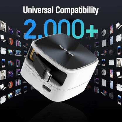 （Works with 2000+ Universal Charger）35W Gan Charger | 2-In-1 Retractable Cable (C/Lightning) | Iphone15/Samsung/Gaming | for Travel & Office