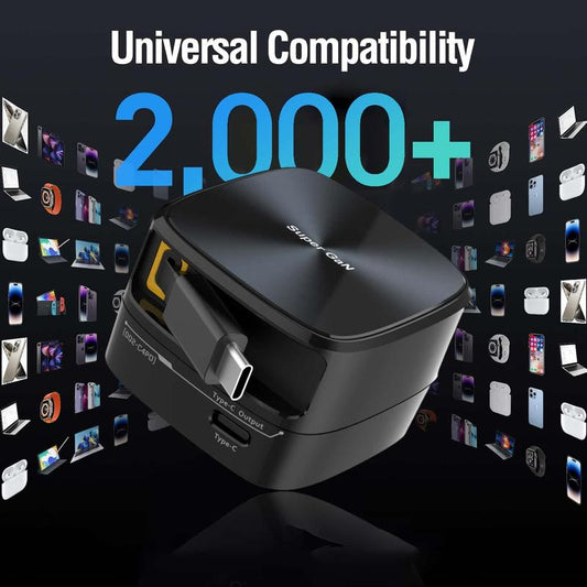 （Works with 2000+ Universal Charger）35W Gan Charger | 2-In-1 Retractable Cable (C/Lightning) | Iphone15/Samsung/Gaming | for Travel & Office